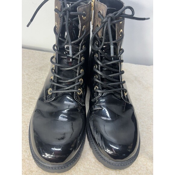 MICHAEL KORS womens Aliatair Bootie classic combat black /brown size 9 - Picture 5 of 12